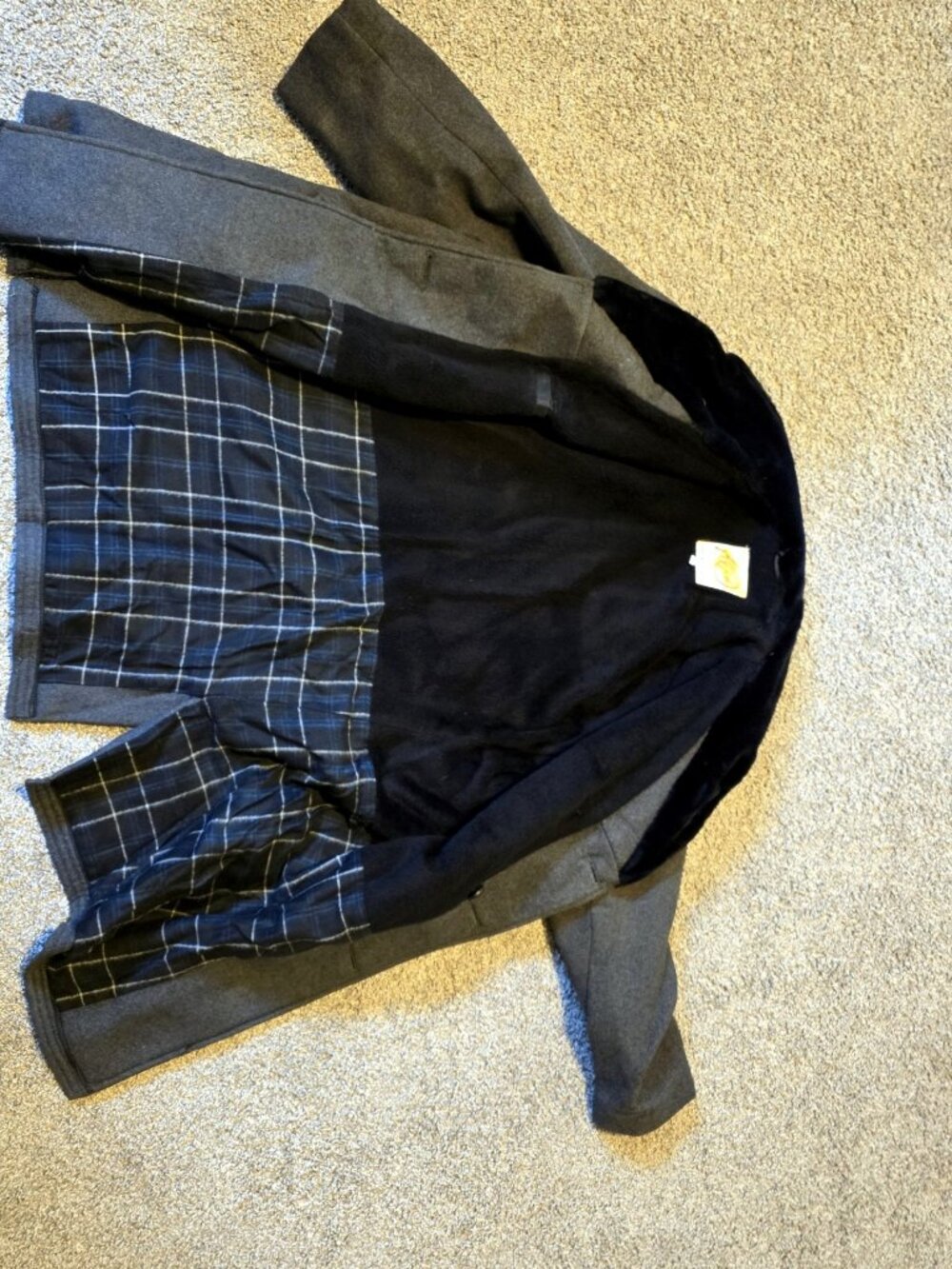Aljac Montreal Wool Overcoat Charcoal Grey Plaid Lining Mens 46 Vintage